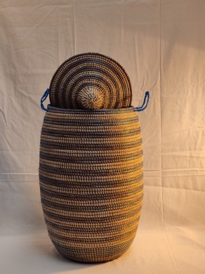 Rieten-mand-blauw-wit-met deksel I