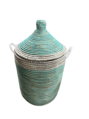 A Rieten mand set turquoise wit met deksel 101